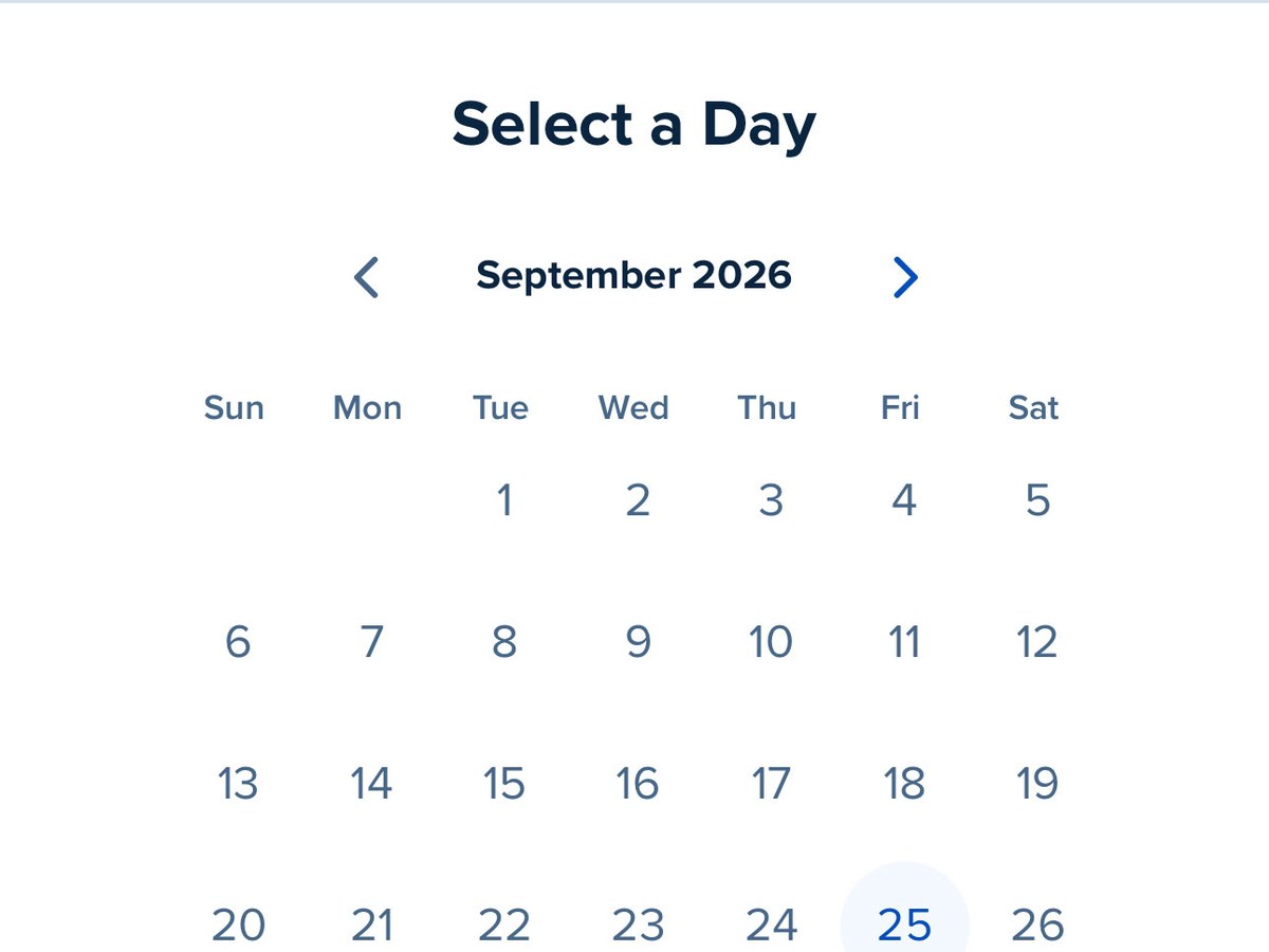 The spa’s own booking calendar, opened to September with a day selected.