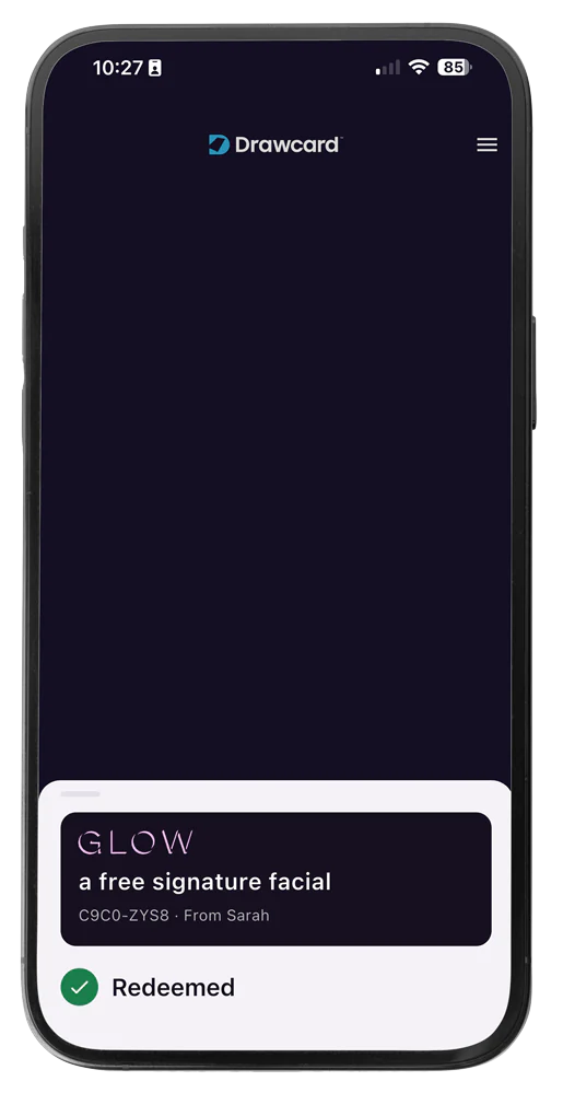 The staff app confirming the code has been redeemed.